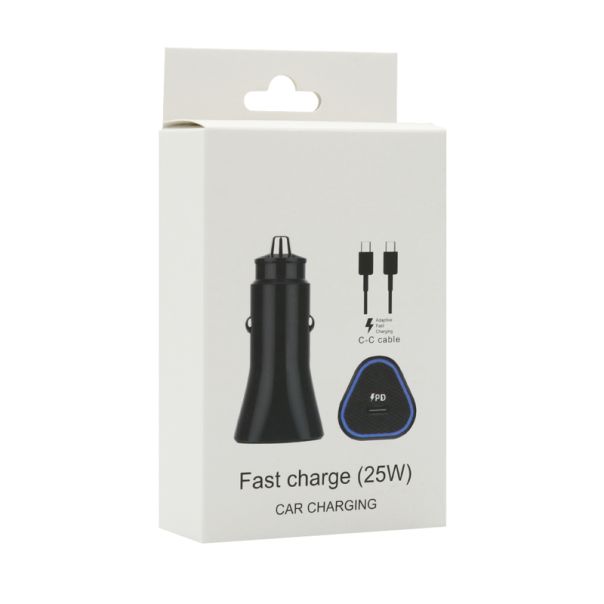 Auto Punjač 25W Type-C ulaz sa Type-C na Type-C kablom, crna - A723
