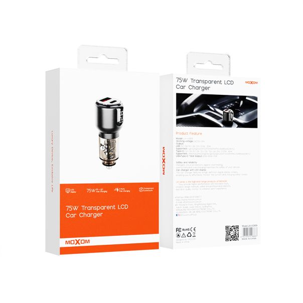MOXOM Auto punjač LX-VC809 PD+QC 75W, crna - A726