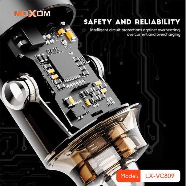 MOXOM Auto punjač LX-VC809 PD+QC 75W, crna - A726