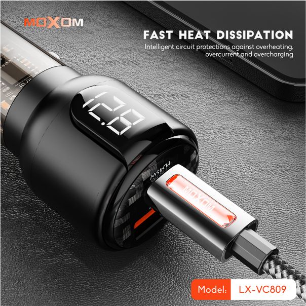 MOXOM Auto punjač LX-VC809 PD+QC 75W, crna - A726