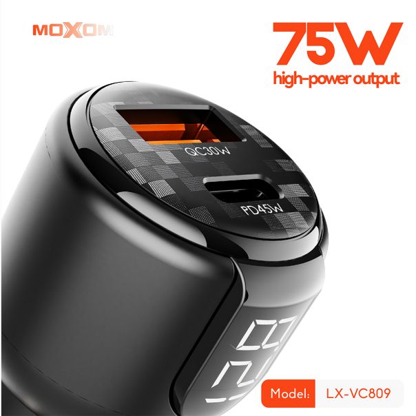 MOXOM Auto punjač LX-VC809 PD+QC 75W, crna - A726