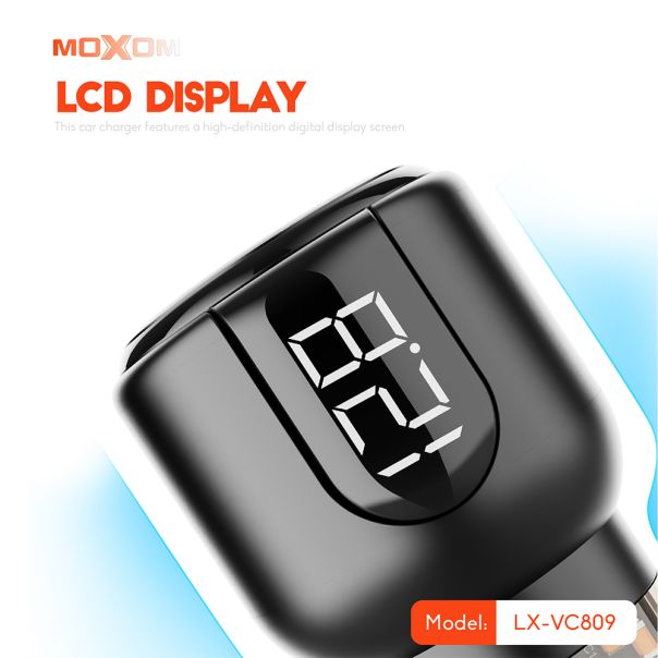 MOXOM Auto punjač LX-VC809 PD+QC 75W, crna - A726
