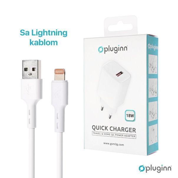Kucni Punjac Pluginn AJ-18 QC3.0 18W sa lightning kablom beli CE - EP2796106
