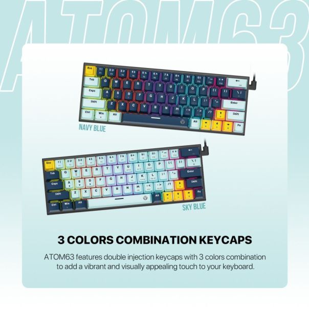 Tastatura mehanička Gaming Fantech MK874V2 RGB Atom 63 Mizu Navy (taro switch) - EP2870896