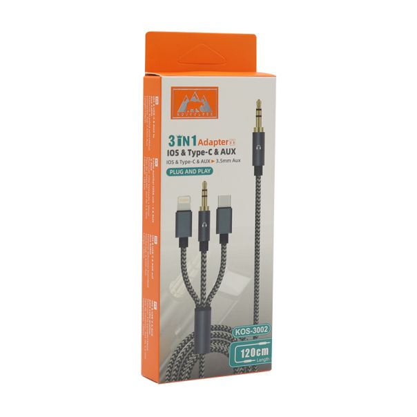 Adapter audio 3-in-1 3.5mm na Type-C + AUX + Lightning,, crna - AD429