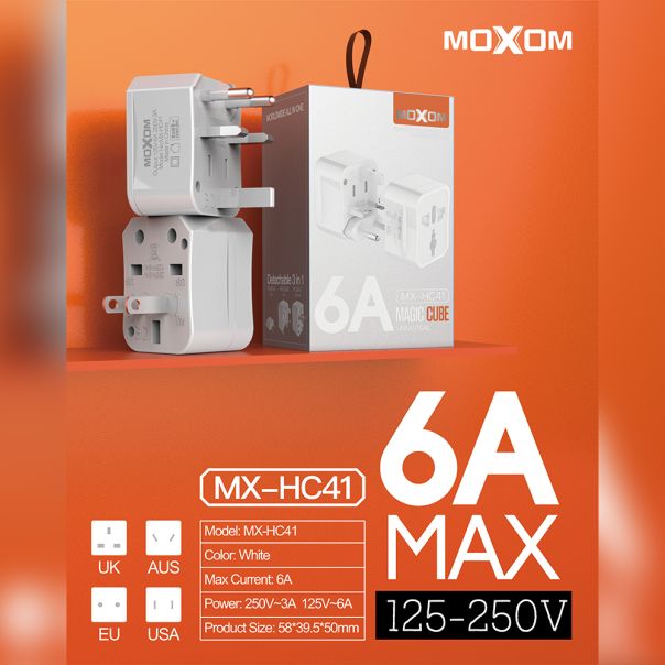 MOXOM Adapter univerzalni 3u1 MX-HC41 6A, bela - AD451