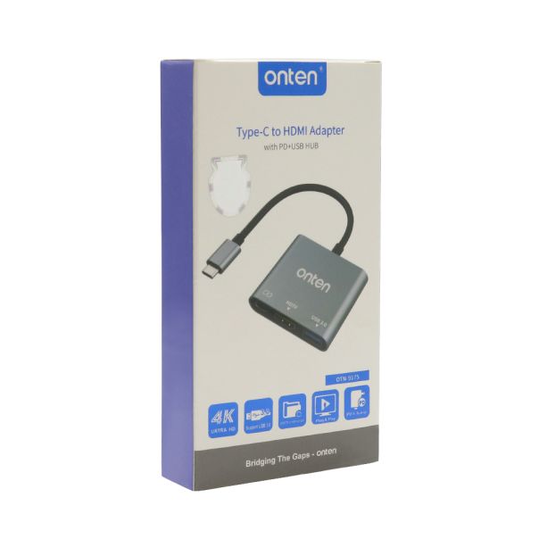 ONTEN Adapter USB Type-C na HDMI (ženski) 4K 30Hz+USB 3.0 5Gbps+USB Type-C PD 3.0 100W 13cm OTN-9175 - EP2878819