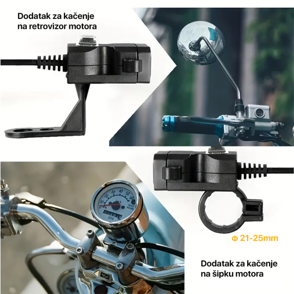 Adapter 2.4A vodootporni za motor 1.5m crni - 216162-1