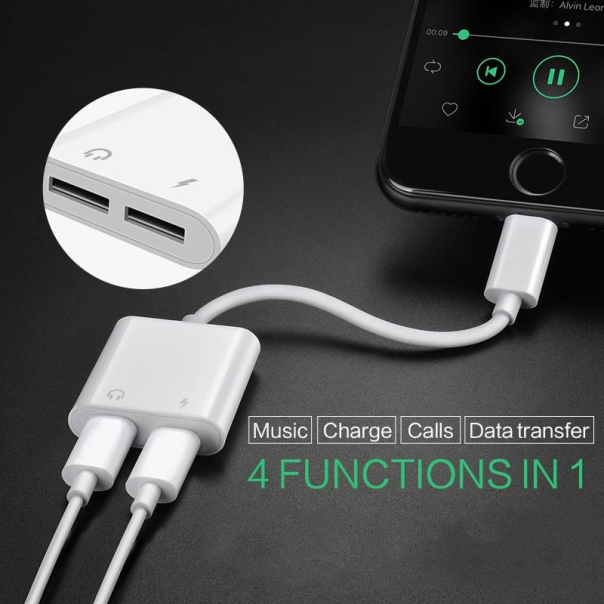 Adapter za punjenje i Audio na iPhone Lightning beli - 026185