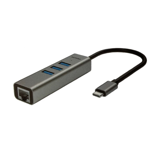 Adapter / HUB Sotako Type-C (1x USB 3.0 + 2x USB 2.0 + RJ45) 0.15 sivi - 617377