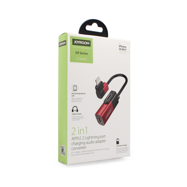 Adapter Joyroom za slusalice i punjenje iPhone lightning crveni - 64248