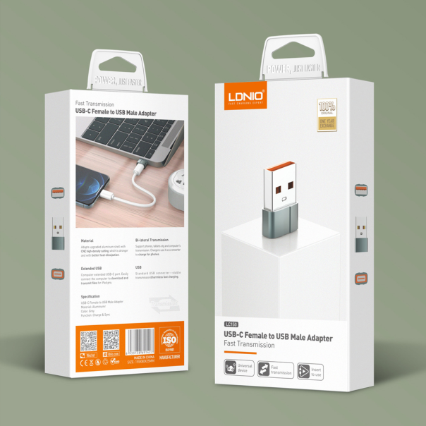 Adapter LDNIO LC150 Type C na USB sivi - 99408-1