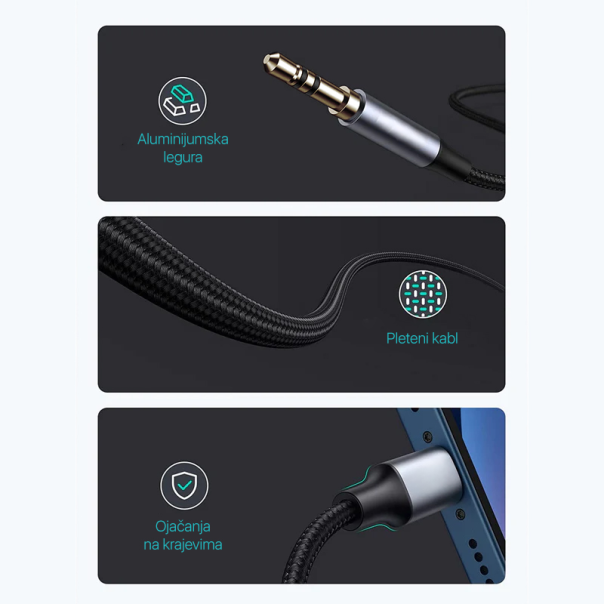 Adapter Pluginn 3.5mm na Lightning 1m crni - 221110-1