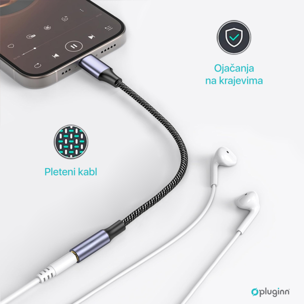 Adapter Pluginn AUX Z na Lightning 0.25m crni - 221111