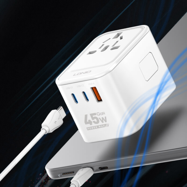 LDNIO Adapter strujni travel Z8 UK/EU/US/AU 1xUSB + 2xUSB-C 45W beli - 618979