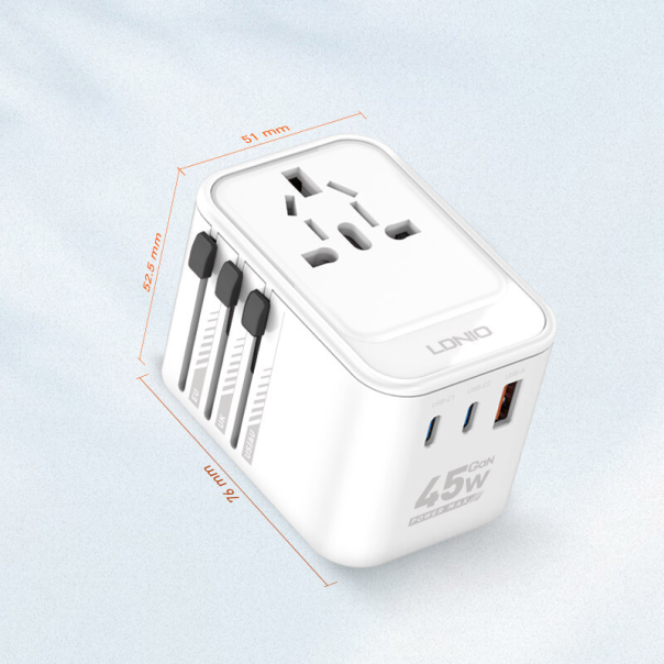 LDNIO Adapter strujni travel Z8 UK/EU/US/AU 1xUSB + 2xUSB-C 45W beli - 618979