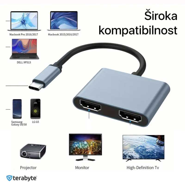 Adapter Terabyte Type C na HDMIx2 PD USB3.0 4 u 1 - 220868