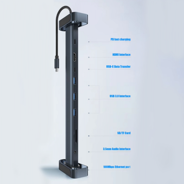 Adapter Type C JWD-TC45 na LAN, PD, HDMI, Type C, 3x USB 3.0, SD, TF,  3.5mm 10 u 1 sivi - 223264