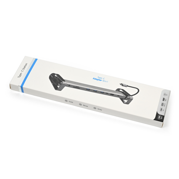 Adapter Type C JWD-TC45 na LAN, PD, HDMI, Type C, 3x USB 3.0, SD, TF,  3.5mm 10 u 1 sivi - 223264