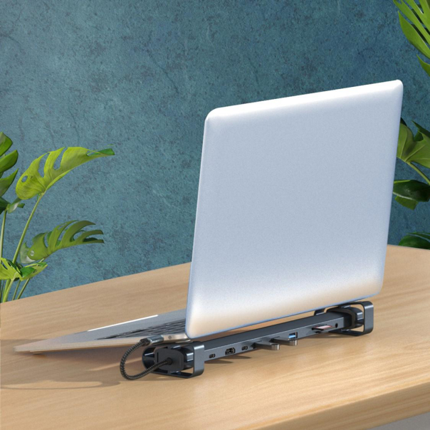 Adapter Type C JWD-TC45 na LAN, PD, HDMI, Type C, 3x USB 3.0, SD, TF,  3.5mm 10 u 1 sivi - 223264