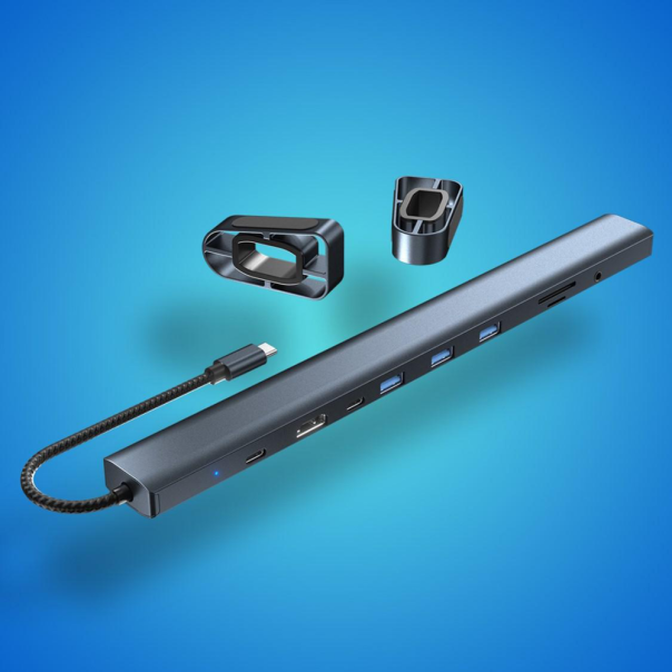 Adapter Type C JWD-TC45 na LAN, PD, HDMI, Type C, 3x USB 3.0, SD, TF,  3.5mm 10 u 1 sivi - 223264