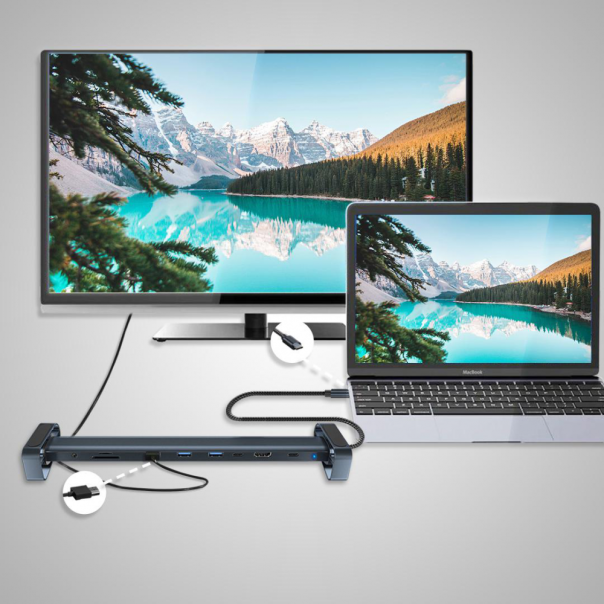 Adapter Type C JWD-TC45 na LAN, PD, HDMI, Type C, 3x USB 3.0, SD, TF,  3.5mm 10 u 1 sivi - 223264