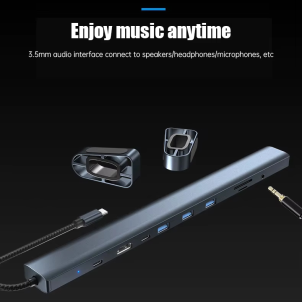 Adapter Type C JWD-TC45 na LAN, PD, HDMI, Type C, 3x USB 3.0, SD, TF,  3.5mm 10 u 1 sivi - 223264