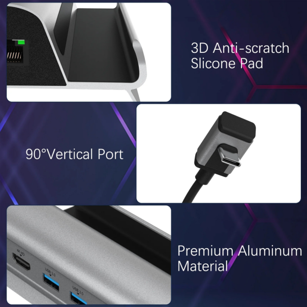 Adapter Type C JWD-TC58 na LAN, PD, HDMI, 3x USB 3.0 6 u 1 sivi - 223262