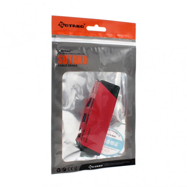 Adapter Type C na HDMI 2xUSB 3.0 PD (Type C) SOTAKO ST-C0402 crveni - 85422-1
