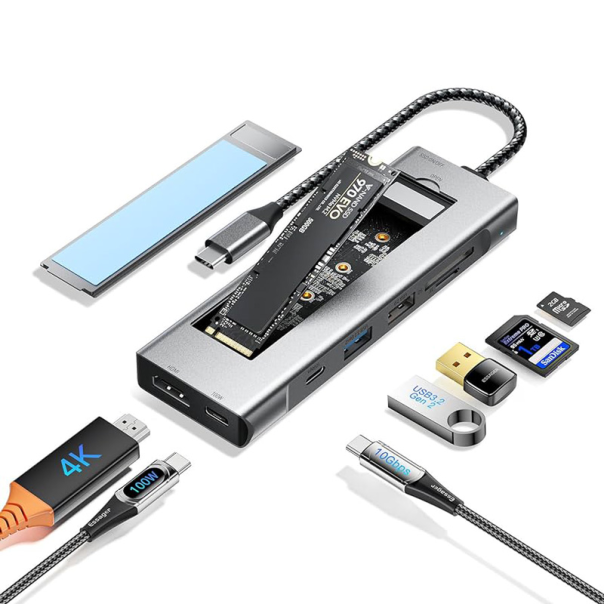 Adapter Type C na HDMI, Type C, PD, USB 3.0, USB 2.0, SD card, TF i M.2 NVMe 8 u 1 20cm kabl - 213525