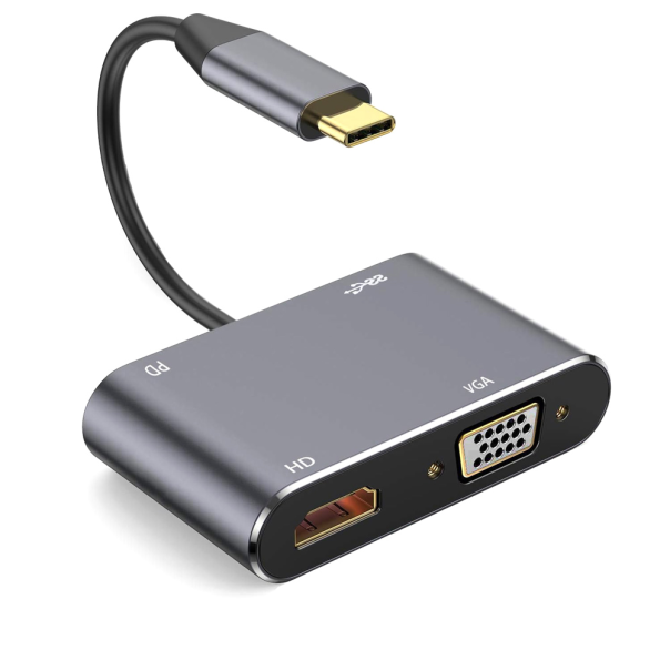 Adapter Type C na HDMI VGA PD USB3.0 4 u 1 sivi - 208955-1