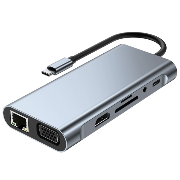 Adapter Type C na LAN Gb, SD card, TF, Type C, 3xUSB 3.0, Audio, HDMI i VGA 10 u 1 20cm kabl - 207957-1