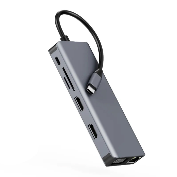 Adapter Type C na LAN Gb SD card TF Type C 3xUSB 3.0 USB 2.0 Audio 2xHDMI i VGA 12 u 1 20cm - 207958