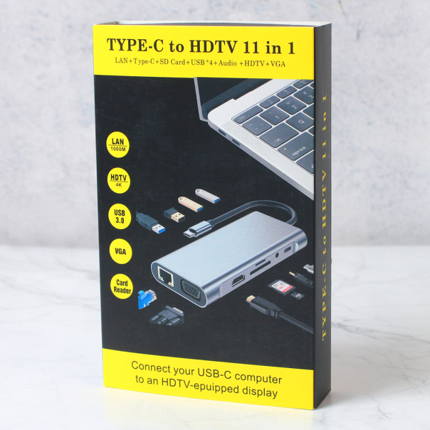 Adapter Type C na LAN Gb, SD card, TF, Type C, 4xUSB 3.0, Audio, HDMI i VGA 11 u 1 20cm kabl - 207963-1