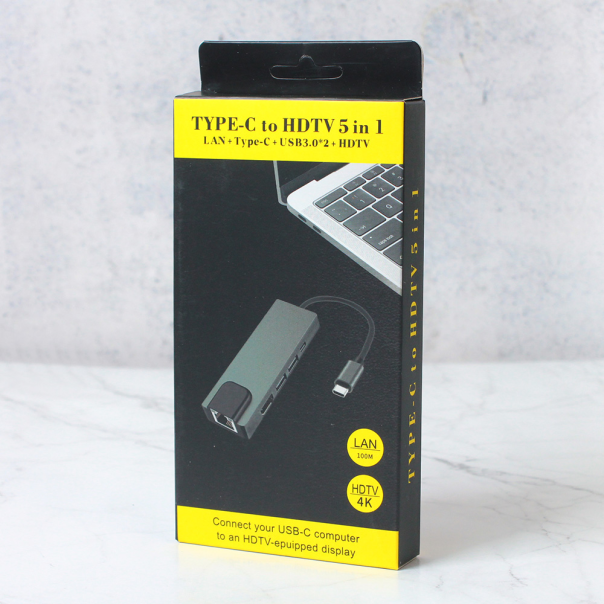 Adapter Type C na LAN Gb, Type C, 2xUSB 3.0 i HDMI 5u1 20cm kabl - 207956-1-1