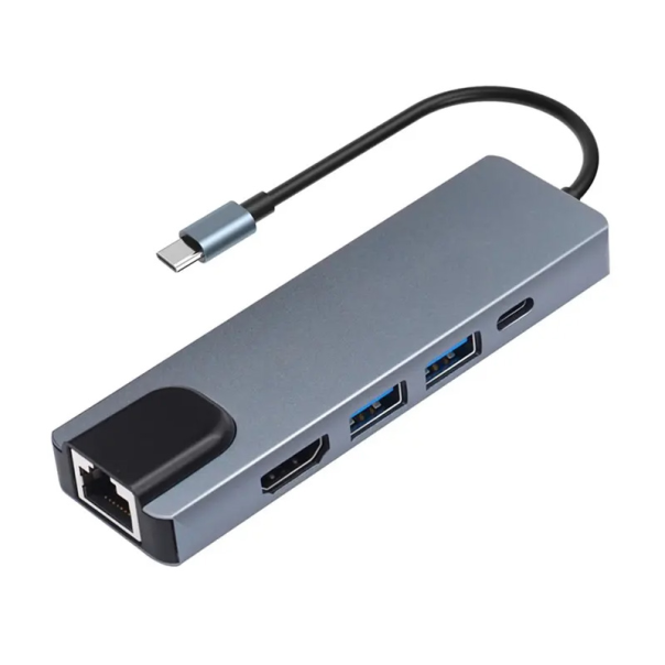 Adapter Type C na LAN Gb, Type C, 2xUSB 3.0 i HDMI 5u1 20cm kabl - 207956-1-1