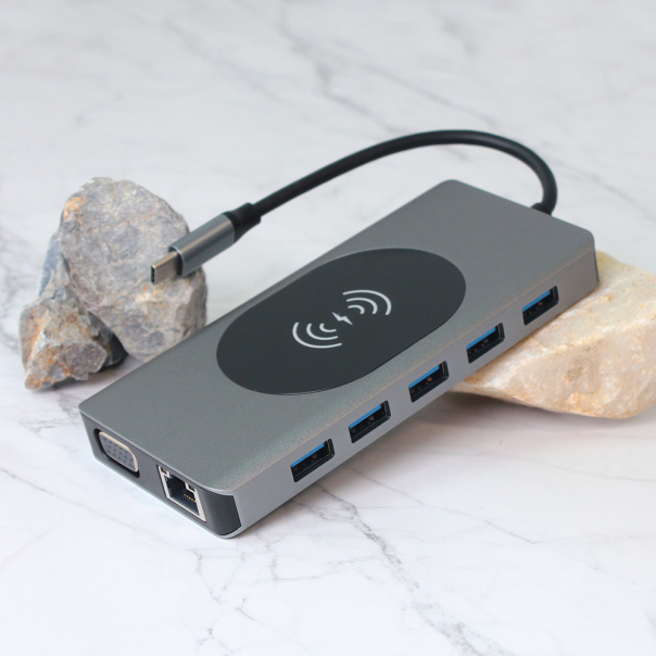 Adapter Type C na LAN Gb Wireless PC SD card TF Type C 3xUSB Audio 2xHDMI i VGA 14 u 1 20cm - 207959