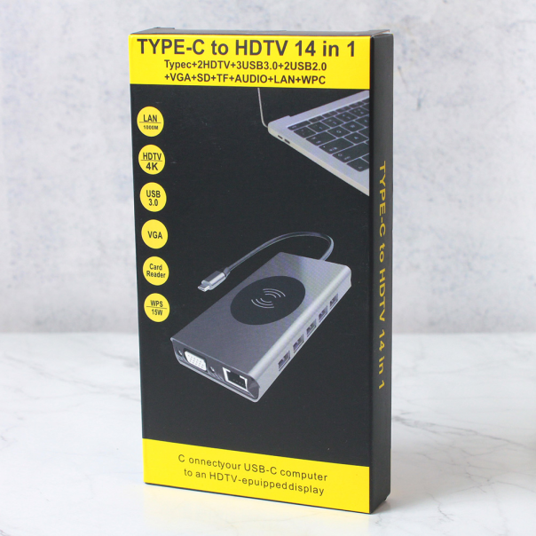 Adapter TypeC-LAN Gb Wireless PC SD card TF TypeC 3xUSB 3.0 2xUSB 2.0 Audio 2xHDMI i VGA 14 u 1 20cm - 207959-1