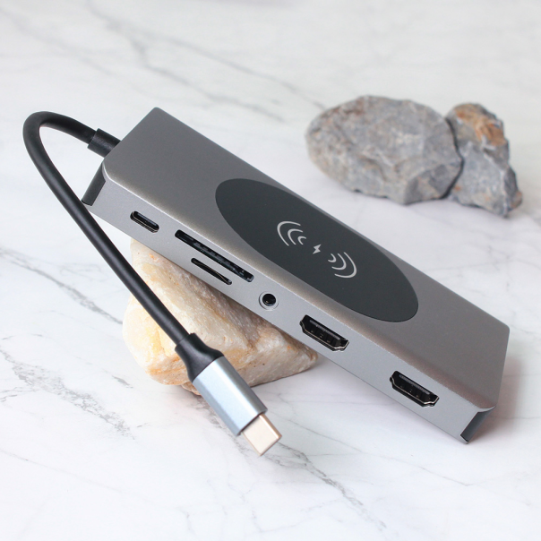 Adapter Type C na LAN Gb Wireless PC SD card TF Type C 3xUSB Audio 2xHDMI i VGA 14 u 1 20cm - 207959