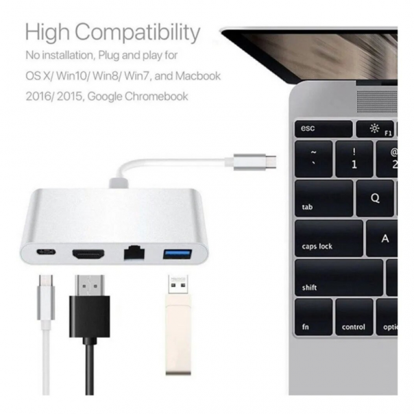 Adapter Type C na RJ45 (LAN) HDMI USB 3.0 4u1 JWD-TC08 - 88945-1