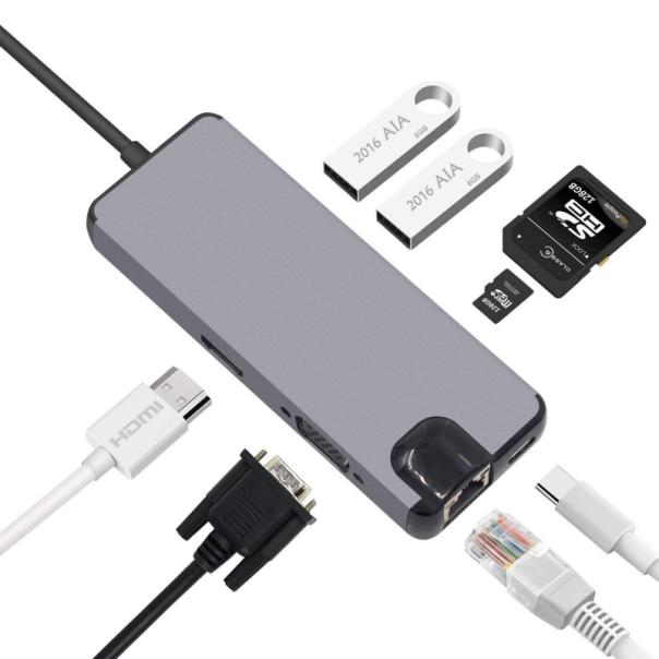 Adapter Type C na RJ45 (LAN) HDMI VGA 2xUSB 3.0 PD SD microSD 8u1 JWD-TC32 - 88941-1
