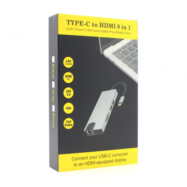 Adapter Type C na RJ45 (LAN) HDMI VGA 2xUSB 3.0 PD SD microSD 8u1 JWD-TC32 - 88941-1