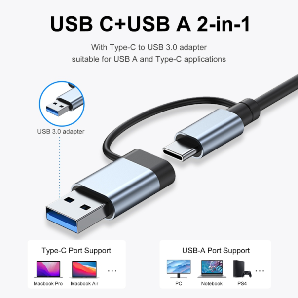Adapter Type C - USB 3.0 na 2xType C, 3xUSB 3.0 i 2xUSB 2.0 7u1 20cm kabl - 207962-1