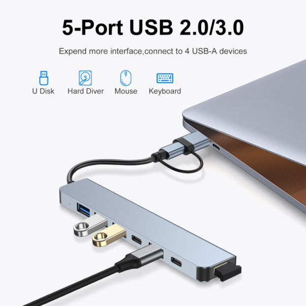 Adapter Type C - USB 3.0 na 2xType C, 3xUSB 3.0 i 2xUSB 2.0 7u1 20cm kabl - 207962-1