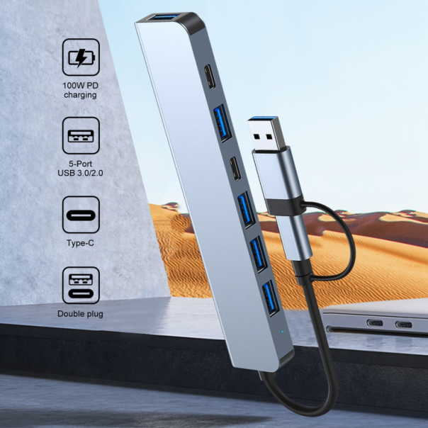 Adapter Type C - USB 3.0 na 2xType C, 3xUSB 3.0 i 2xUSB 2.0 7u1 20cm kabl - 207962-1