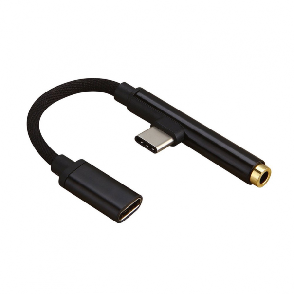 Adapter za slusalice i punjenje Type C crni - 207399