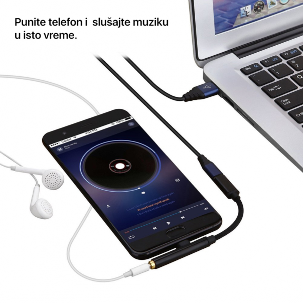 Adapter za slusalice i punjenje Type C crni - 207399