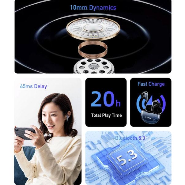 Bluetooth slušalice AirPhones Awei T62 ENC crne - 607761