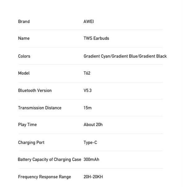 Bluetooth slušalice AirPhones Awei T62 ENC crne - 607761