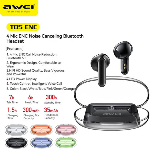 Bluetooth slušalice AirPhones Awei T85 ENC bele - 607760